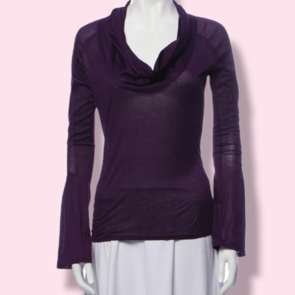Gucci 2000s Eggplant Plum Cotton Cowl Neck Long Sleeve Sz Large - Picture 2 of 11